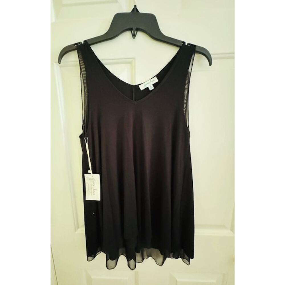 NWT Grace & Lace Black Tiered Mesh Tank Top Sz Small